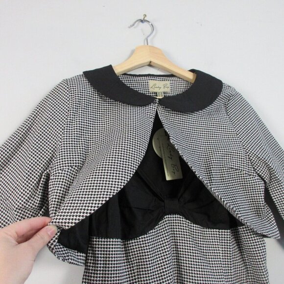 Lindy Bop Houndstooth Dress Bolero Set 14 Black Classic Retro Racabilly Pin 748 - Picture 10 of 16